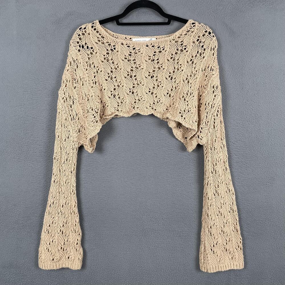 Altar'd State Sweater Shrug Womens S Beige Open-Knit Crochet 100% Cotton